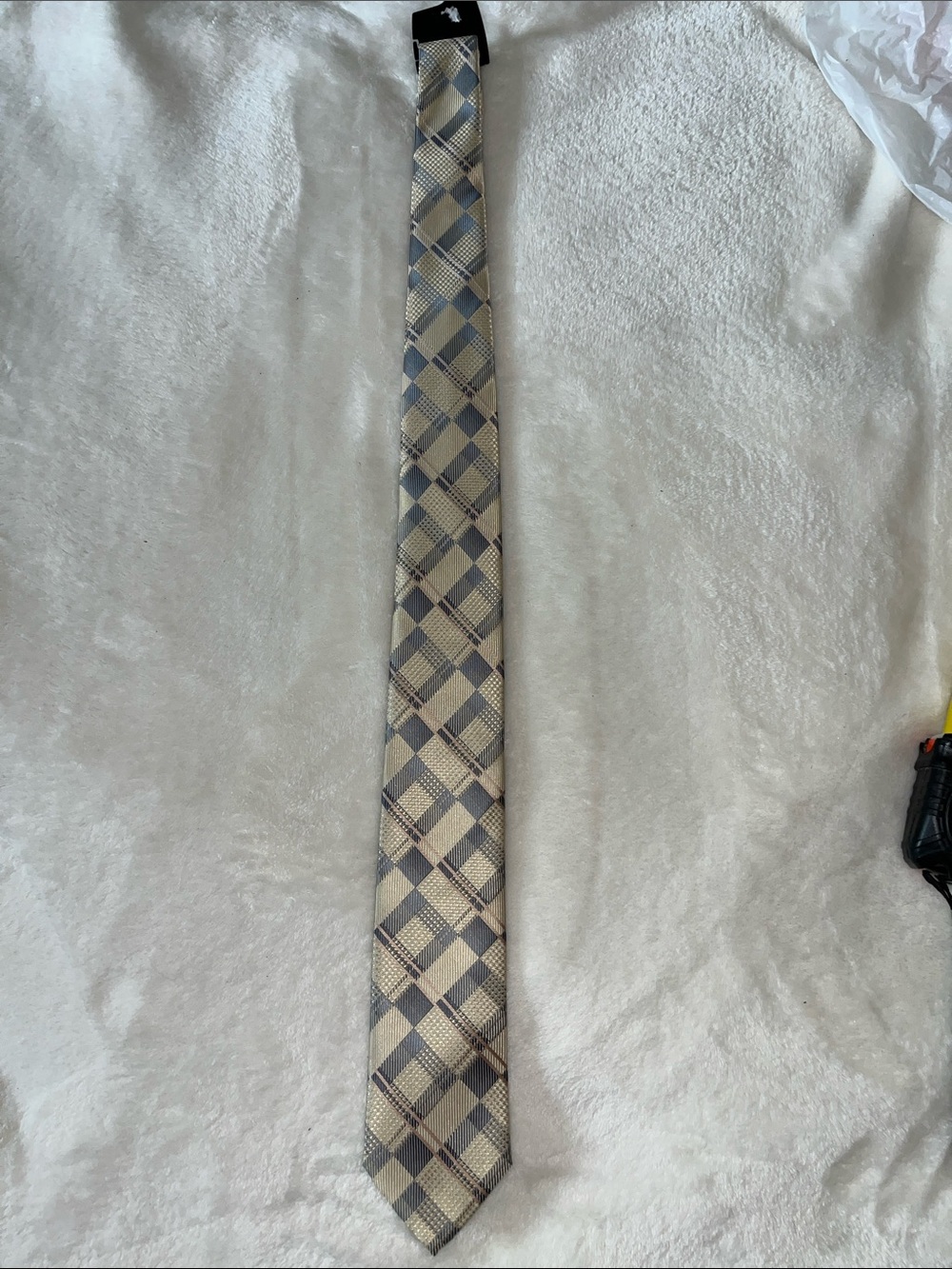 Stacy Adams Plaid Tie in Beige and Gray